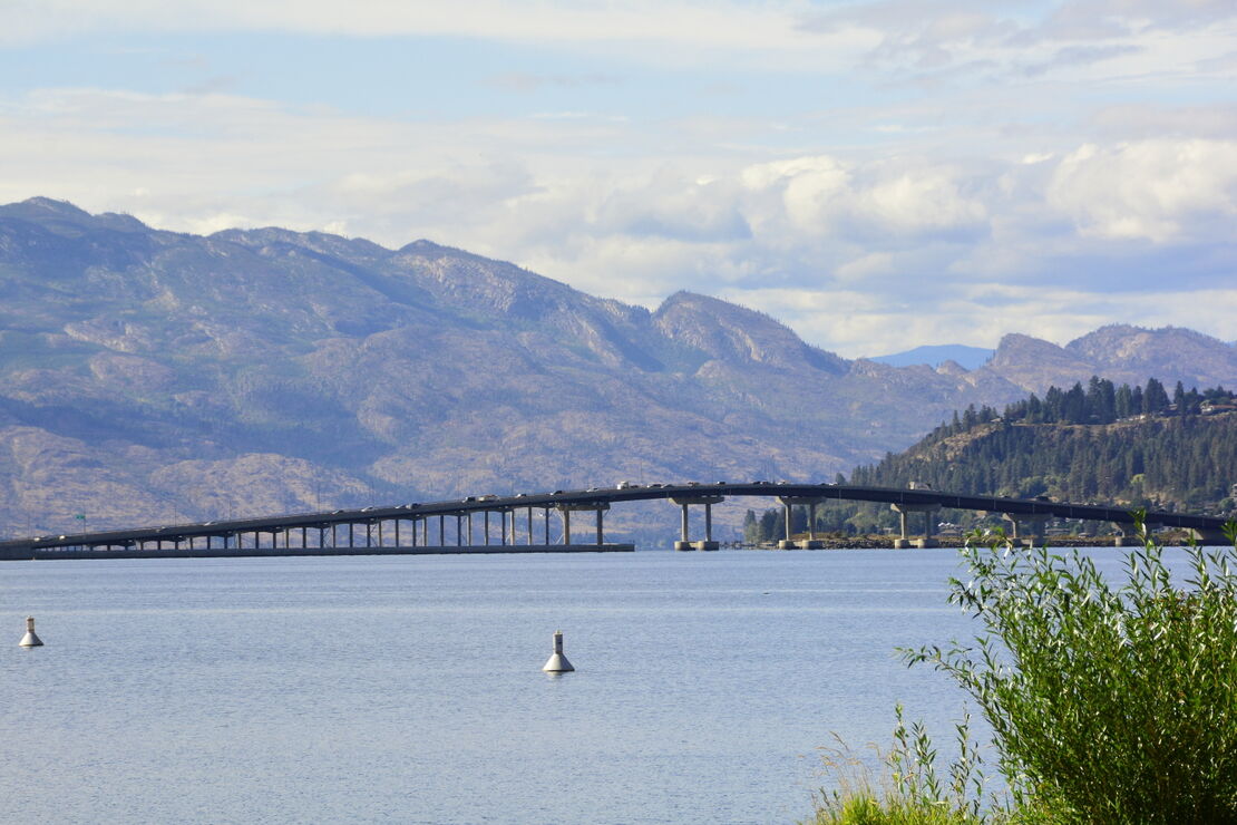 Enjoy your trip under the one-and-only bridge crossing Okanagan Lake. 